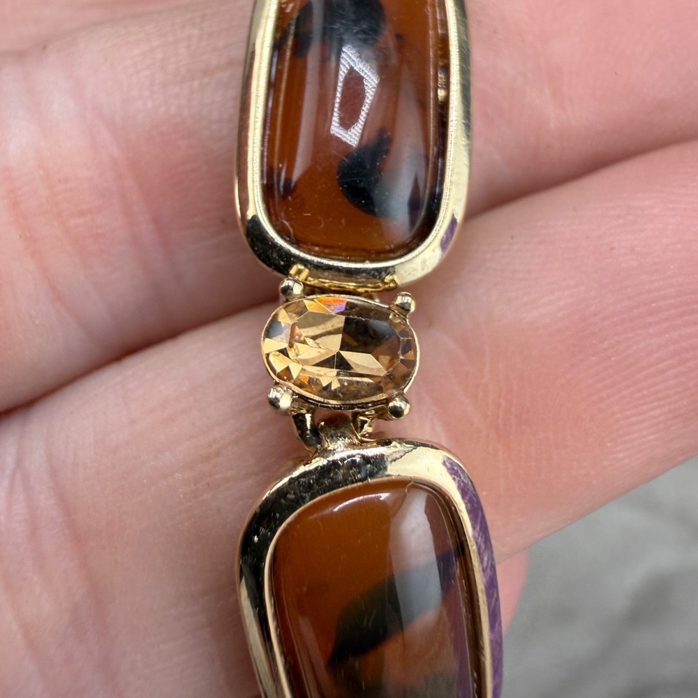 Vintage Monet Bracelet Gold Tone Brown Rootbeer Rhinestone 7" - Picture 7 of 9